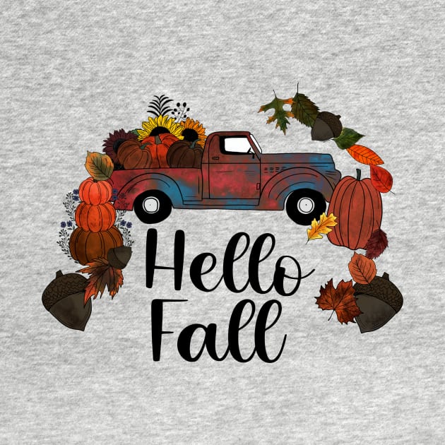 Hello Fall Rustic Blue Truck by rmcbuckeye